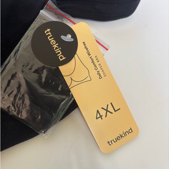 TRUEKIND Daily Comfort Wire Free Shaper Bra 4XL Black NWT Four Row Hook Extender - Picture 3 of 5